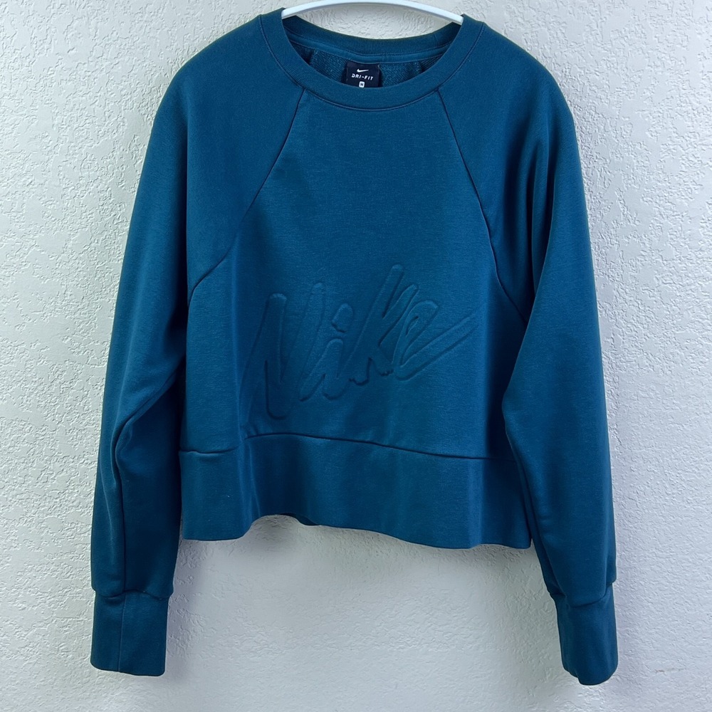 Nike Women’s Teal-Blue Embossed Logo Crewneck Sweatshirt